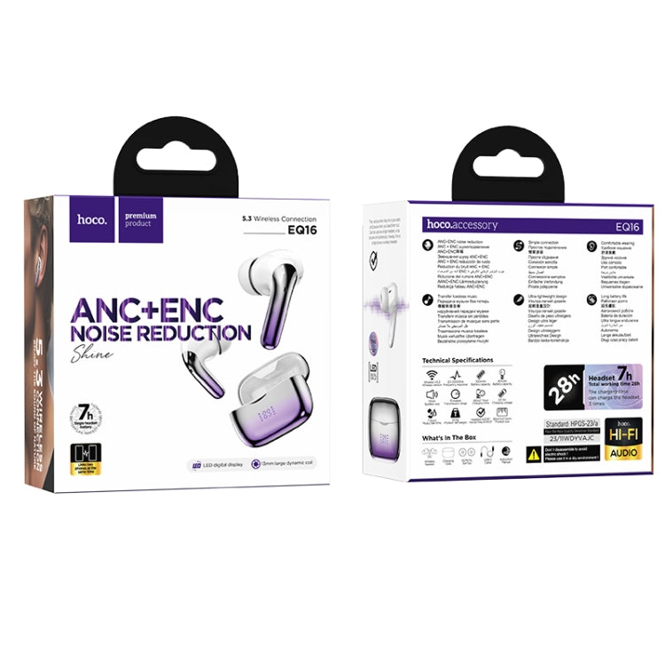 hoco EQ16 True Wireless ANC+ENC Dual Noise Reduction Bluetooth Earphone(Purple) by hoco