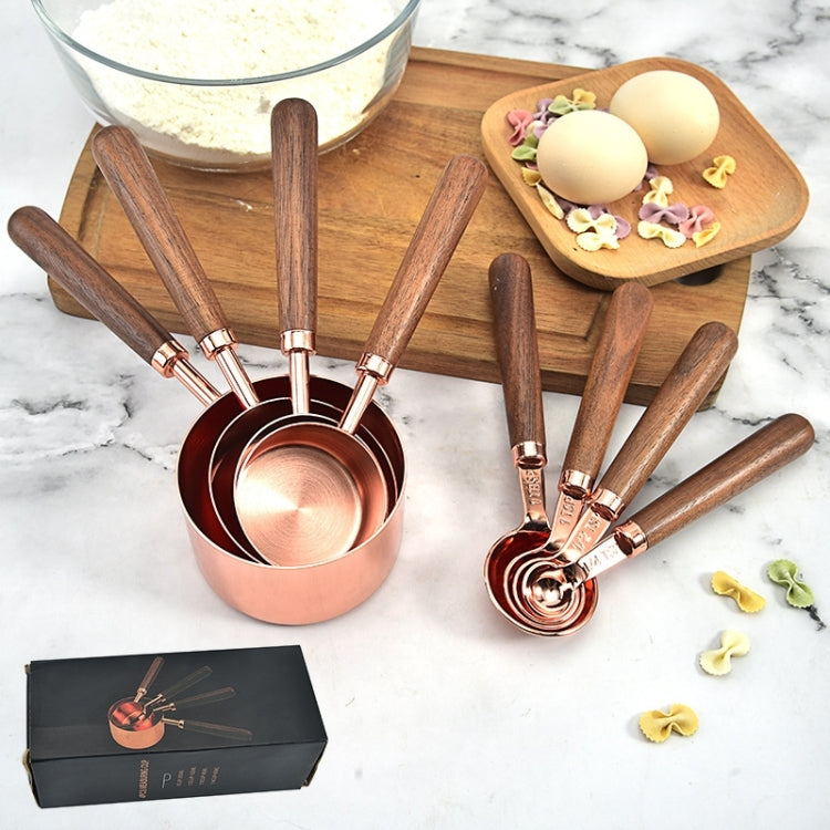 4 PCS / Set Measuring Cup Walnut Handle Copper-Plated Kitchen Baking Tools Bartender Scale Measuring Set by bashfashion
