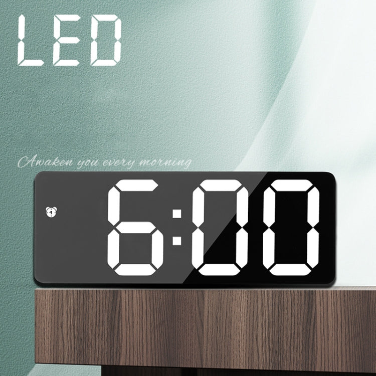 Mirror Bedside Alarm Clock Battery Plug-In Dual-Purpose LED Clock, Colour: Rectangle Black Shell (Black Surface green light) by bashfashion
