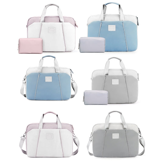 15.6 inch Computer Handheld Messenger Bag For Apple MacBook / Huawei / Xiaomi / Basne(Ladder tape light blue+gray PU power package) by bashfashion