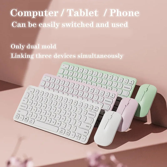 B087 2.4G Portable 78 Keys Dual Mode Wireless Bluetooth Keyboard And Mouse, Style: Keyboard Mouse Set White by bashfashion