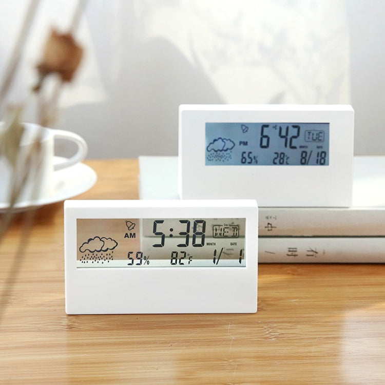 LCD Electronic Desk Clock Digital Display Multifunctional Temperature And Humidity Meter Alarm Clock, Model: Transparent White by bashfashion