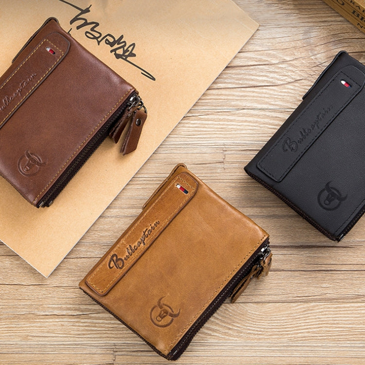 BULL CAPTAIN QB06 Retro First-layer Cowhide Anti-theft Zipper Wallet Short Drive License Coin Clip(Claret) by BULL CAPTAIN