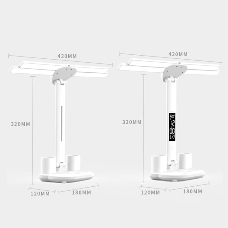 4-head Desk Lamp Foldable Reading Lamp 3-gear Color Adjustment, Spec: Charging Clock Model by bashfashion