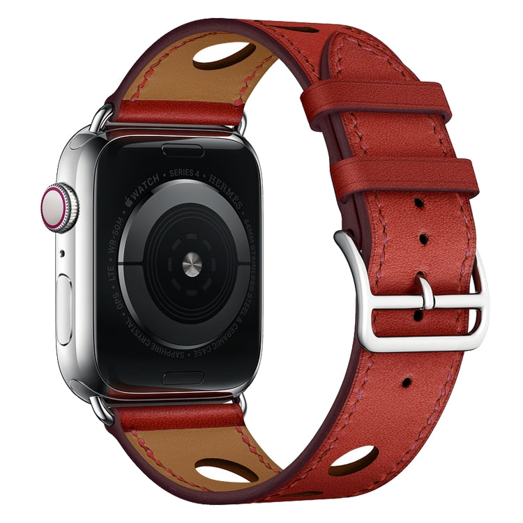 For Apple Watch Series 7 41mm / 6 & SE & 5 & 4 40mm / 3 & 2 & 1 38mm Leather Three Holes Watch Band(Red) by bashfashion