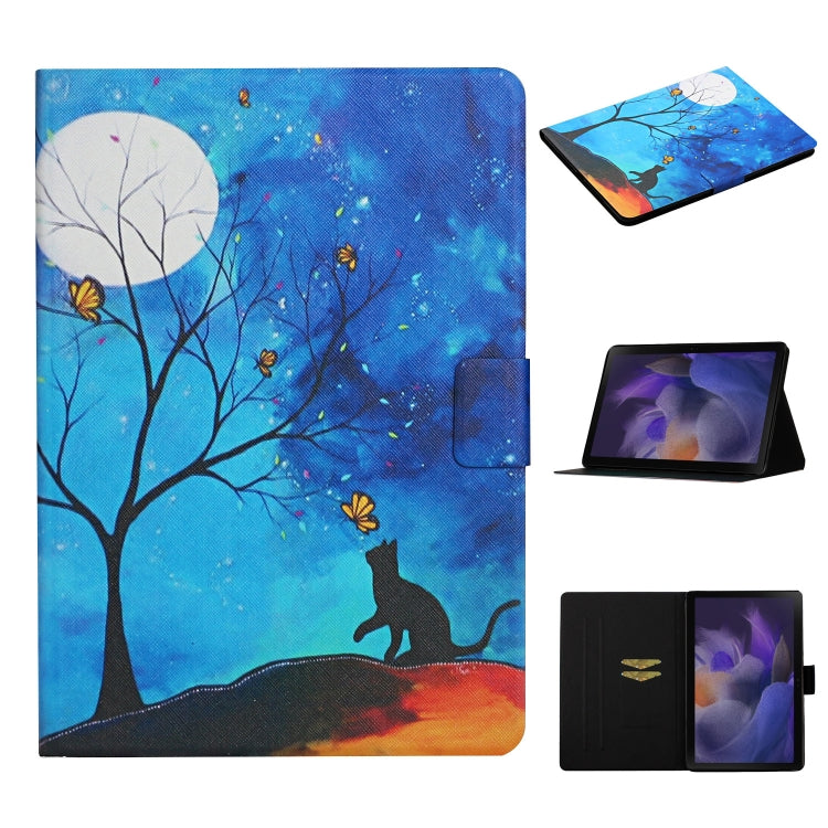 For Samsung Galaxy Tab A11+ / A9+ Colored Drawing Pattern Horizontal Flip PU Tablet Case with Sleep / Wake-up Function(Moonlight Cat) by bashfashion