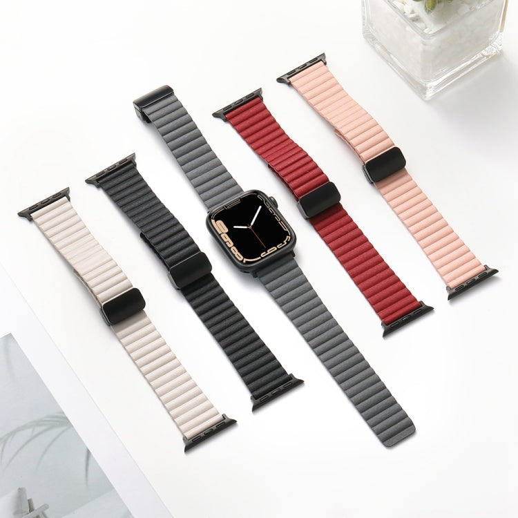 For Apple Watch Series 4 40mm Water Ripple Magnetic Folding Buckle Watch Band, Style: Bold Version(Wine Red) by bashfashion