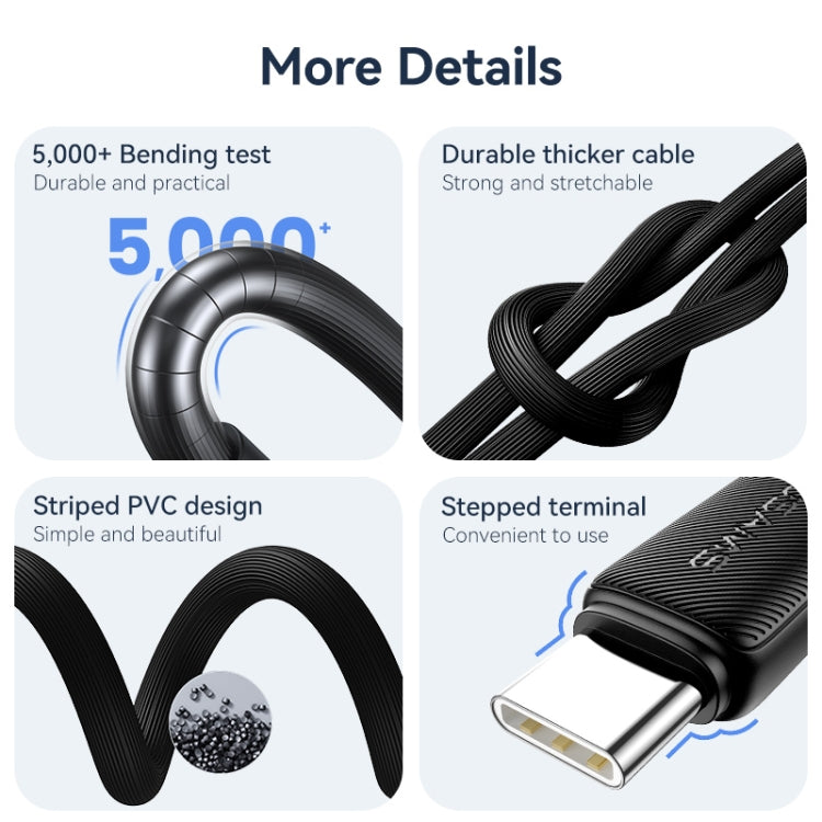 USAMS US-SJ693 USB to USB-C / Type-C 3A Striped Fast Charge Data Cable, Length:2m(Black) by USAMS