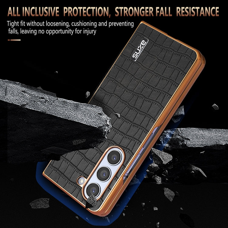 For Samsung Galaxy Z Fold6 AZNS Electroplated Frame Crocodile Texture Full Coverage Phone Case(Black) by AZNS