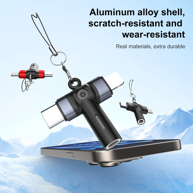 2 in 1 Flower Pattern Type-C and 8 Pin to 3.5mm Audio Adapter with Lanyard(Grey Black) by bashfashion