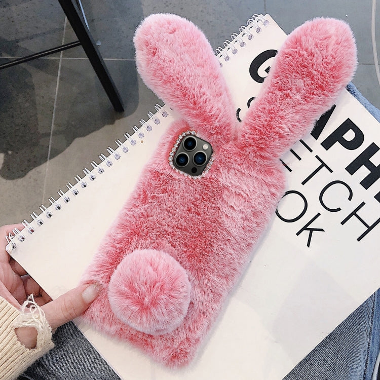 For iPhone 13 mini 3D Cute Long-eared Rabbit Plush Full Coverage Phone Case(Gray) by bashfashion