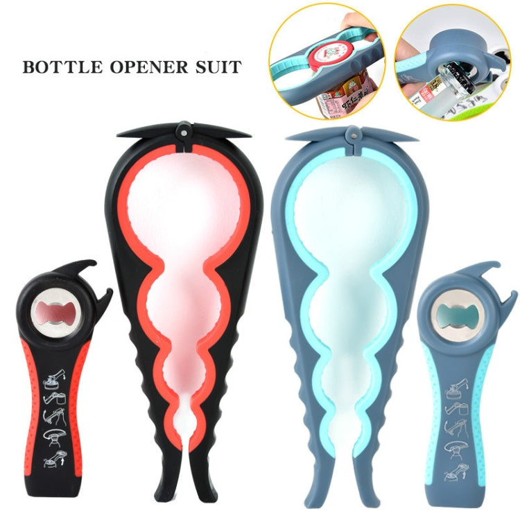 2pcs / Set Five-in-one Can Opener + Four-in-one Multi-function Bottle Opener Set(Red&Black) by bashfashion