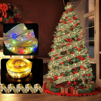 Christmas LED Lights Bronzing Double Ribbon String Lights, Specification: 10m(Gold Warm Light) by bashfashion