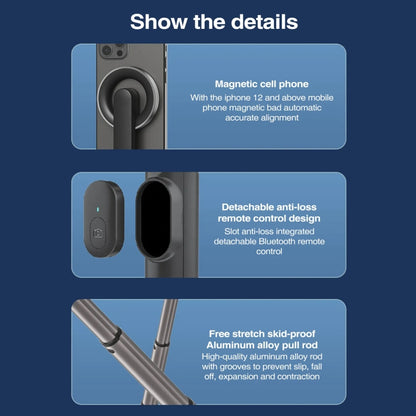 Magnetic Selfie Stick Tripod Handheld Stabilizer Rod With Remote Controller(Black) by bashfashion