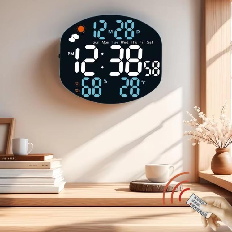 Digital Wall Clock Weather Station Forecast TEMP Humidity 2 Alarm Table Clock With Remote Control(Green+White) by bashfashion