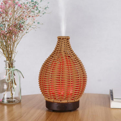 5V USB 100ML Hollow Rattan Ultrasonic Humidifier & Aromatherapy Diffuser with 7-Color LED Lights(Light Wood Grain) by bashfashion