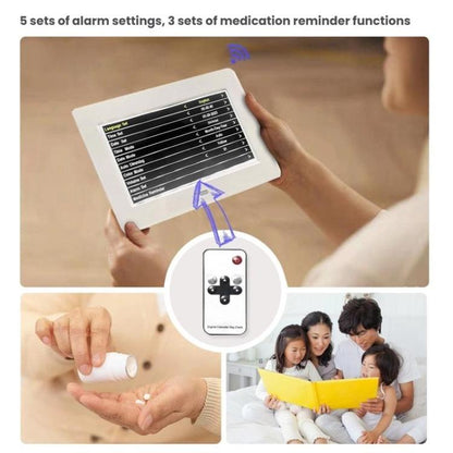 7-inch Digital Frame Calendar Day Clock With 3 Medication Alerts, 5 Custom Alarms, Multi-Language Support UK Plug Black by bashfashion