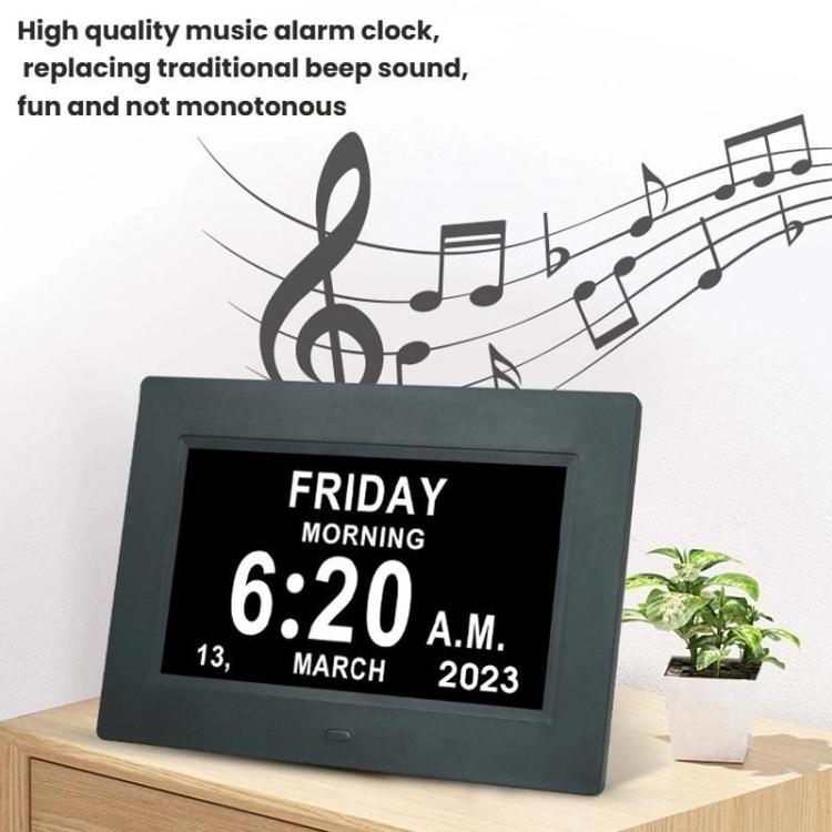 7-inch Digital Frame Calendar Day Clock With 3 Medication Alerts, 5 Custom Alarms, Multi-Language Support EU Plug Black by bashfashion
