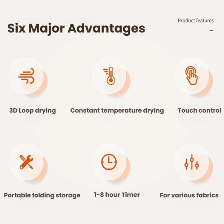 600W Smart Touch Control Foldable Clothes Dryer Portable Laundry Dry Machine with LED Display, Adjustable Temperature & Timer EU Plug by bashfashion